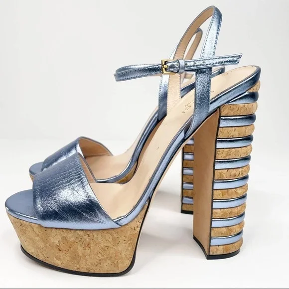 Gucci Shoes Gucci Metallic Blue Leather Claudie Platform